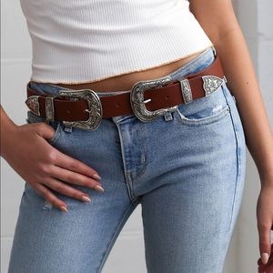 Brown and Silver Double Buckle Belt